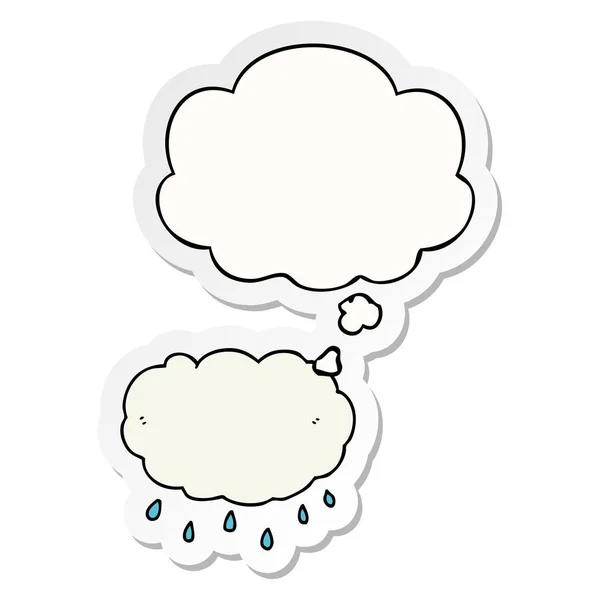 Nube de lluvia de dibujos animados y burbuja de pensamiento como una pegatina impresa — Vector de stock