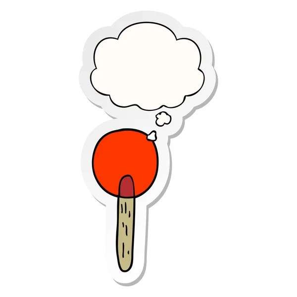 Tecknad Candy Lollipop och tankebubbla som en tryckt klistermärke — Stock vektor