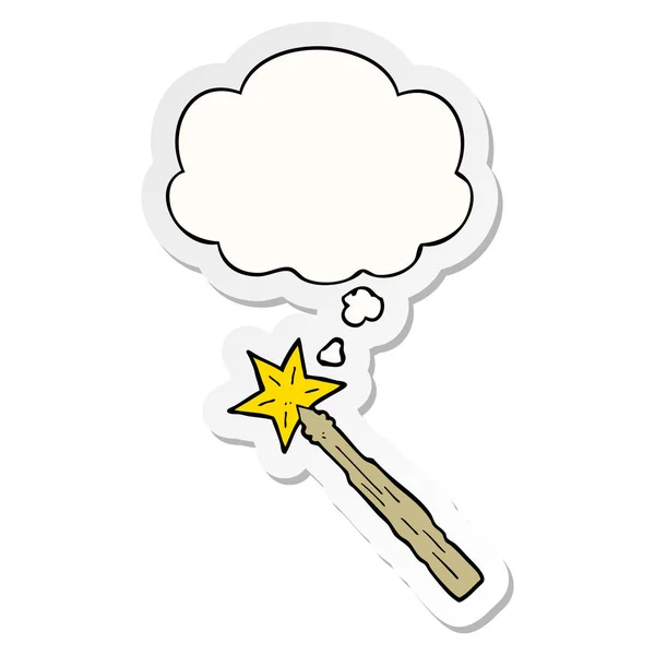 Cartoon magic wand and thought bubble as a printed sticker — Stock Vector