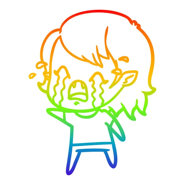 Rainbow gradient linje ritning tecknad Crying Vampire Girl — Stock vektor