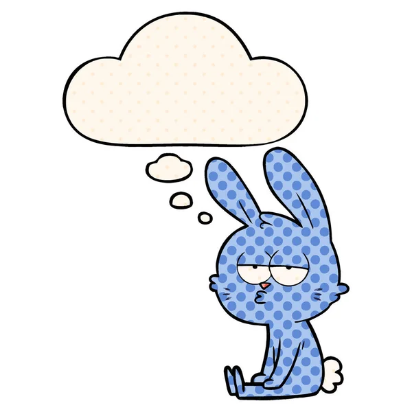 Lindo conejo de dibujos animados y burbuja de pensamiento en estilo de cómic — Vector de stock