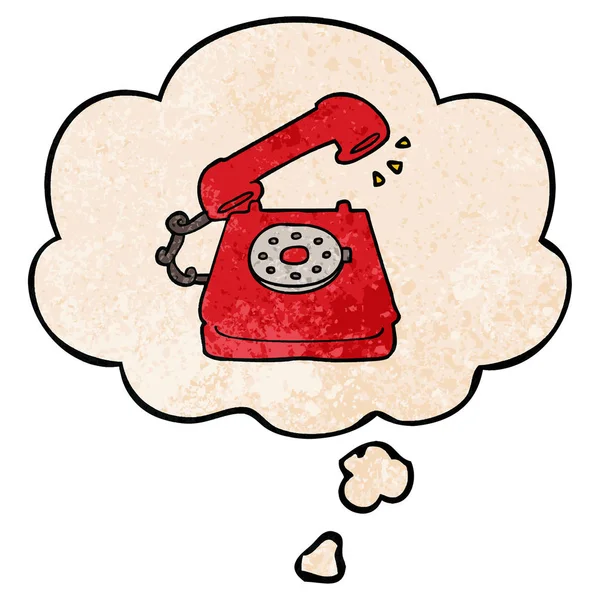 Karikatür eski telefon ve grunge doku patte düşünce balonu — Stok Vektör