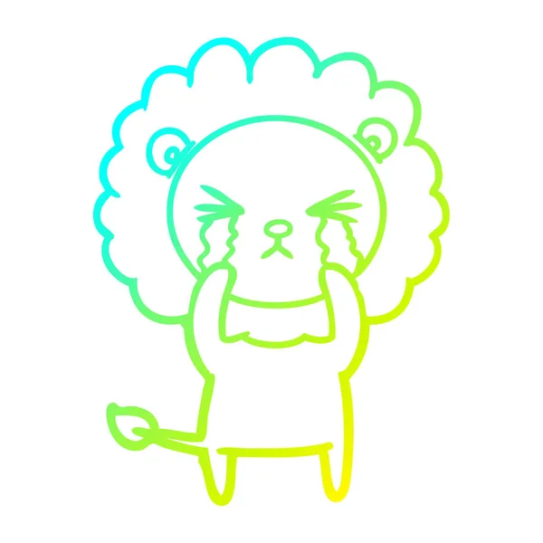 Línea de gradiente frío dibujo dibujos animados llanto león — Vector de stock