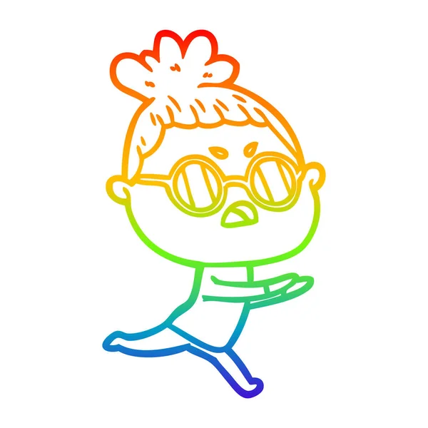 Rainbow gradient linje ritning Cartoon irriterad kvinna — Stock vektor