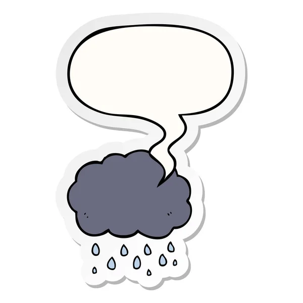 Cartoon cloud raining and speech bubble sticker — Stock Vector