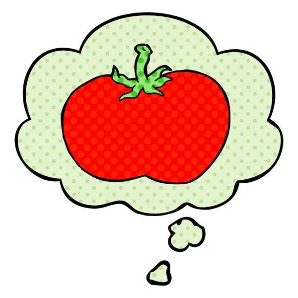 Kreskówka pomidor i myśl bańka w komiksie styl — Wektor stockowy