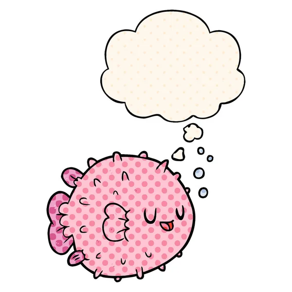 Cartoon blowfish e bolha de pensamento em estilo de quadrinhos — Vetor de Stock