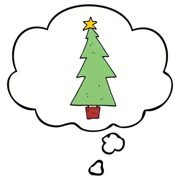 漫画のクリスマスツリーと思考バブル — ストックベクタ