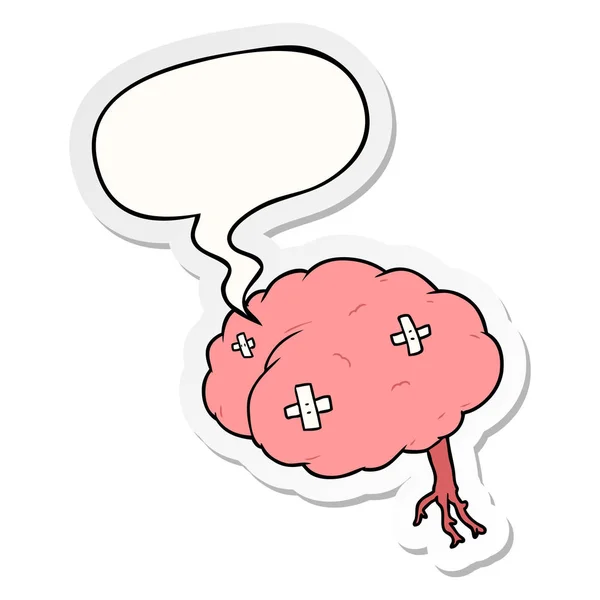 Cartoon rannych mózgu i naklejki bańka mowy — Wektor stockowy