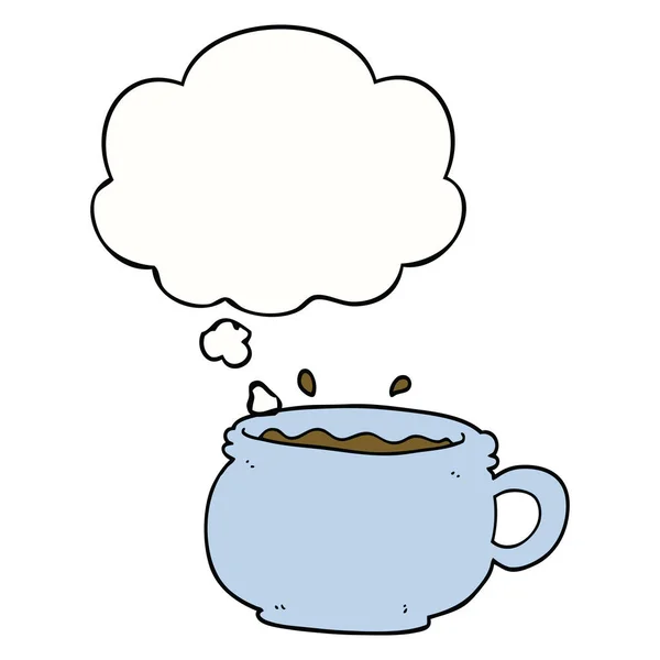 Taza de café caliente de dibujos animados y burbuja de pensamiento — Archivo Imágenes Vectoriales