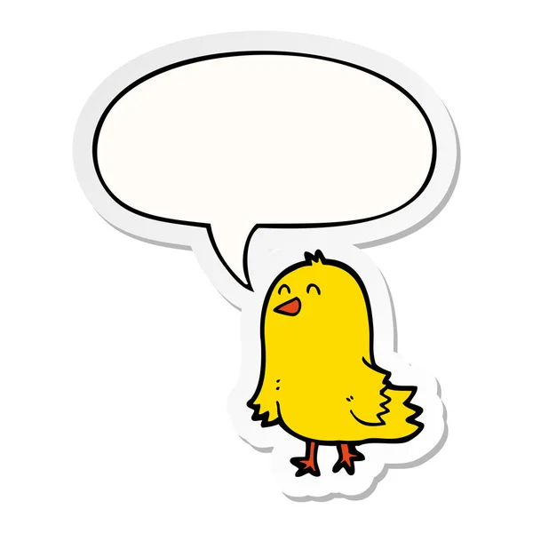 Desen animat pasăre și abțibild de bule de vorbire — Vector de stoc