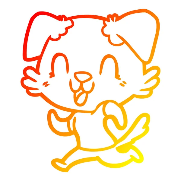 暖かいグラデーションライン描画笑い漫画犬ジョギング — ストックベクタ