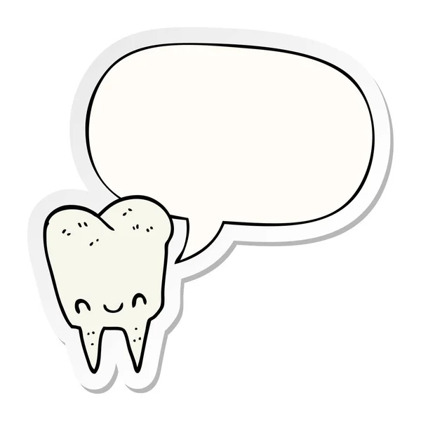 Cartoon Zahn und Sprechblase Aufkleber — Stockvektor