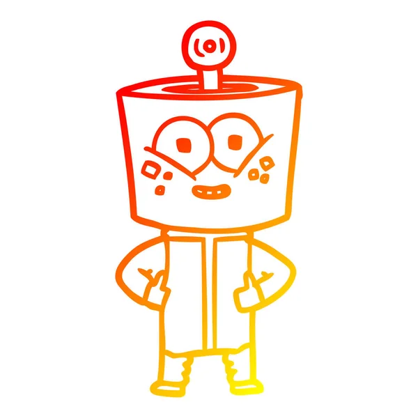 Línea de gradiente caliente dibujo feliz robot de dibujos animados — Vector de stock