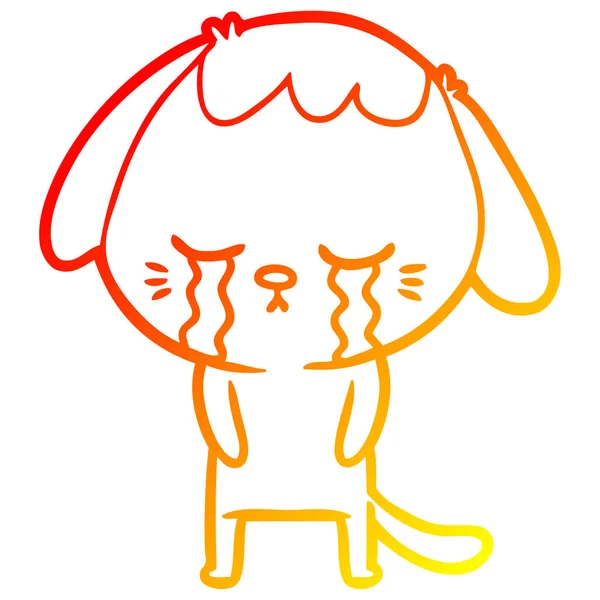 Linha gradiente quente desenho bonito filhote de cachorro chorando desenho animado — Vetor de Stock