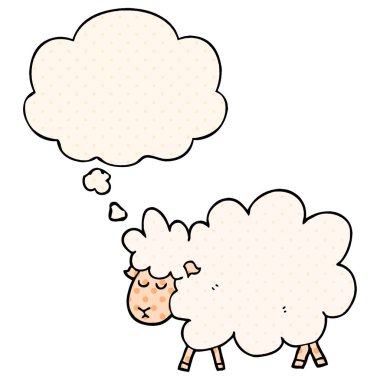 çizgi roman tarzında karikatür koyun ve düşünce balonu