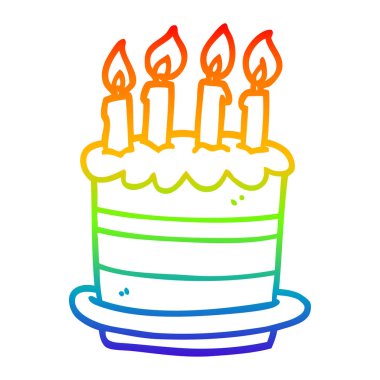 gökkuşağı gradyan çizgi çizim karikatür doğum günü pastası