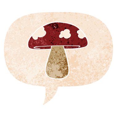 retro dokulu tarzda karikatür mantar ve konuşma balonu