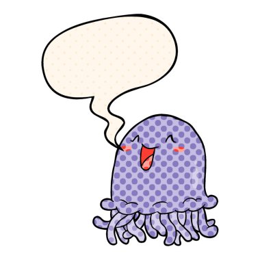 çizgi roman tarzında mutlu karikatür denizanası ve konuşma balonu