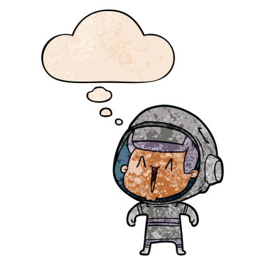 karikatür astronot adam ve grunge doku patte düşünce balonu