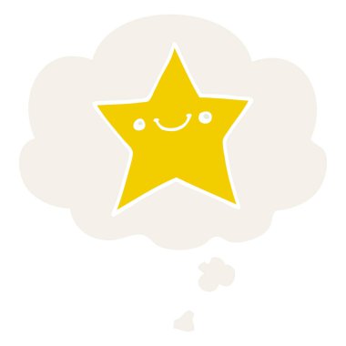 mutlu karikatür yıldızı ve retro tarzında düşünce balonu