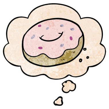 grunge doku desen tarzı karikatür donut ve düşünce balonu