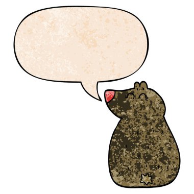 retro doku tarzında sevimli karikatür ayı ve konuşma balonu