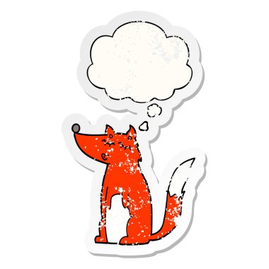 karikatür kurt ve sıkıntılı yıpranmış etiket olarak kabarcık düşünce