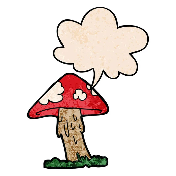 복고풍 질감 스타일의 만화 버섯과 연설 거품 — 스톡 벡터