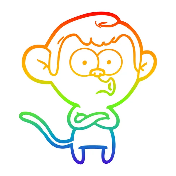 Regenboog gradiënt lijntekening cartoon verrast aap — Stockvector