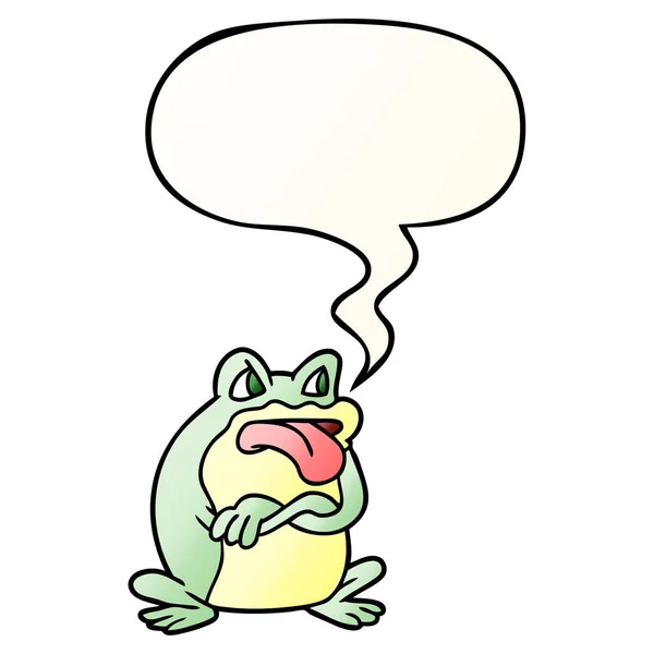脾气暴躁的卡通青蛙和语音泡泡在平滑的渐变风格 — 图库矢量图片