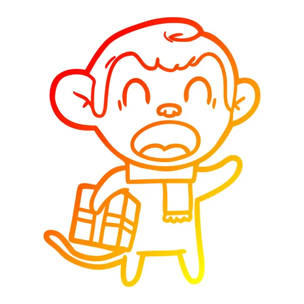 Linea gradiente caldo disegno gridando scimmia dei cartoni animati che trasportano CRI — Vettoriale Stock