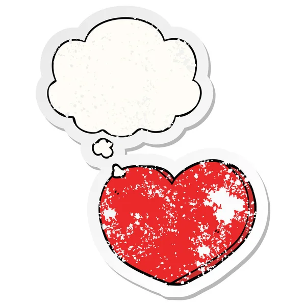 Cartoon heart and thought bubble as a distressed worn sticker — Stock Vector