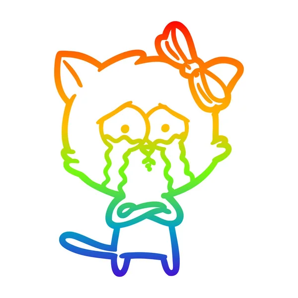 Rainbow gradient ligne dessin chat dessin animé — Image vectorielle