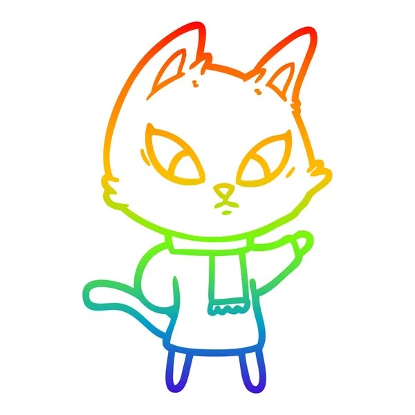 虹のグラデーションライン描画混乱漫画の猫 — ストックベクタ