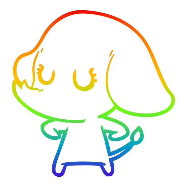 Rainbow gradient linje ritning söt tecknad elefant — Stock vektor