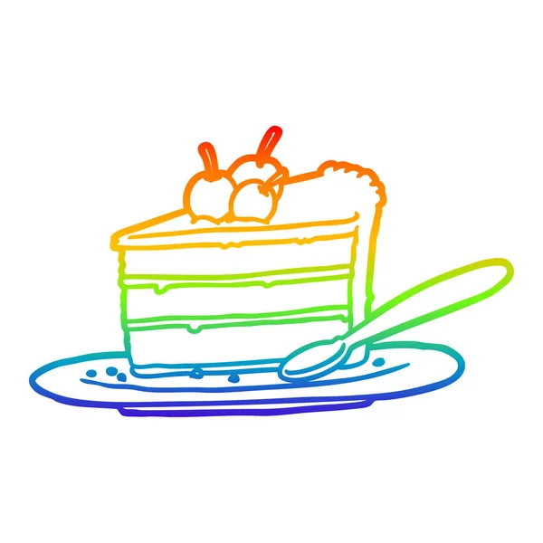 Rainbow gradient ligne dessin tranche coûteuse de gâteau au chocolat — Image vectorielle