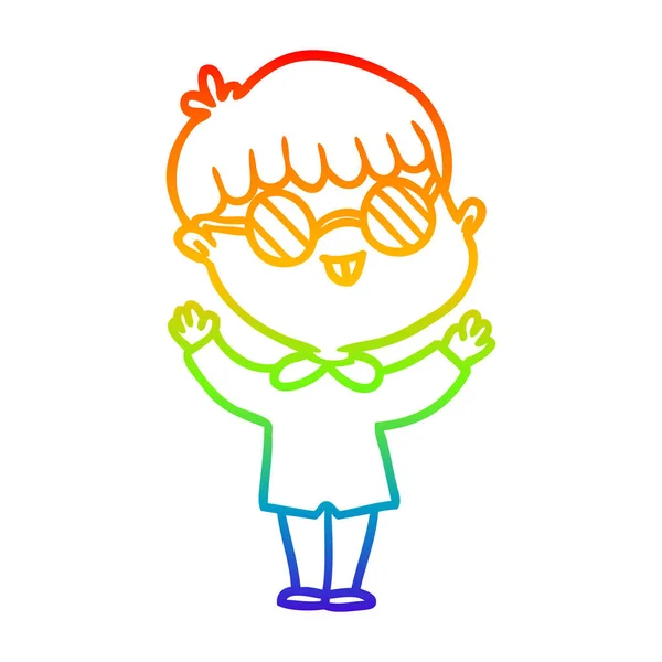 Arco-íris linha gradiente desenho cartoon menino vestindo óculos —  Vetores de Stock