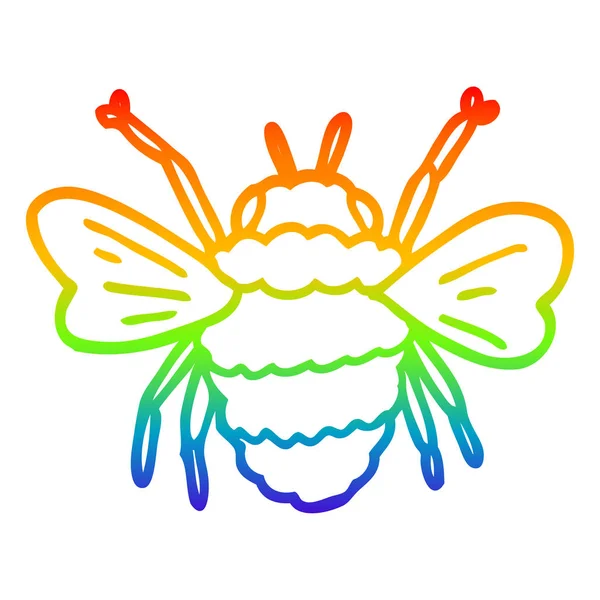 Arco iris gradiente línea dibujo dibujos animados abejorros abeja — Vector de stock