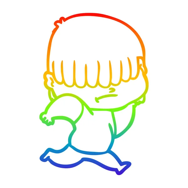 Rainbow gradient ligne dessin animé garçon avec les cheveux désordonnés — Image vectorielle