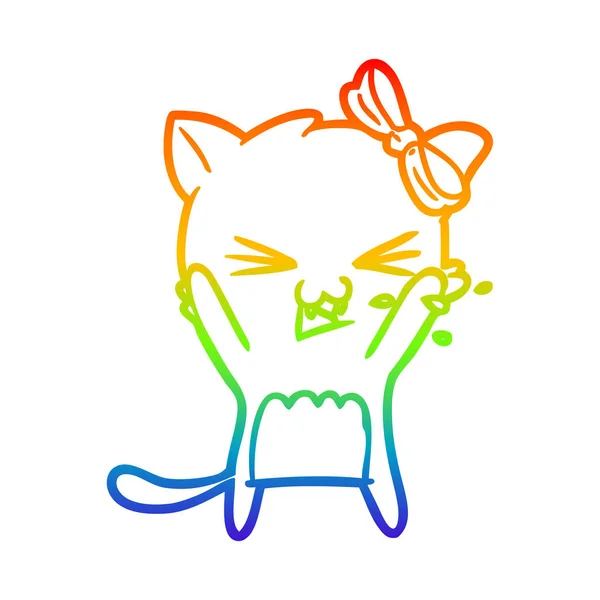 무지개 그라데이션 라인 그리기 만화 고양이 — 스톡 벡터