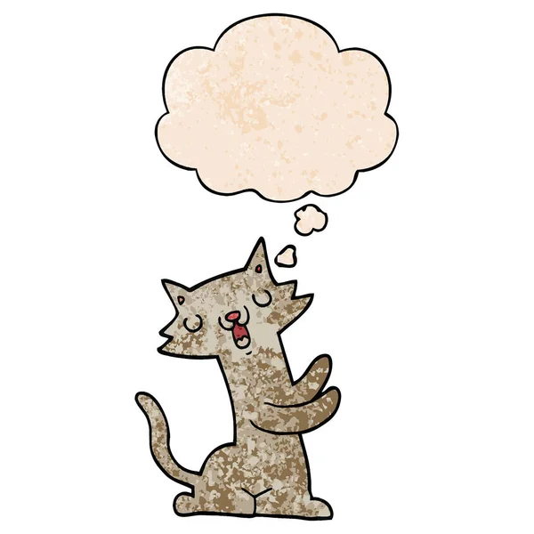 Karikatür kedi ve grunge doku desen tarzında düşünce balonu — Stok Vektör