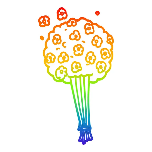 Regenbogen-Gradienten-Linie Zeichnung Cartoon-Blumenstrauß — Stockvektor