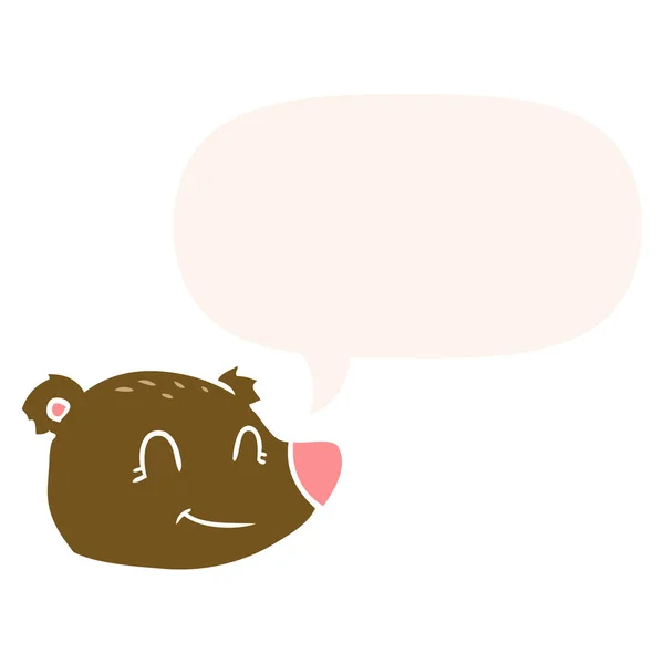 Dibujos animados cara de oso feliz y burbuja de habla en estilo retro — Vector de stock