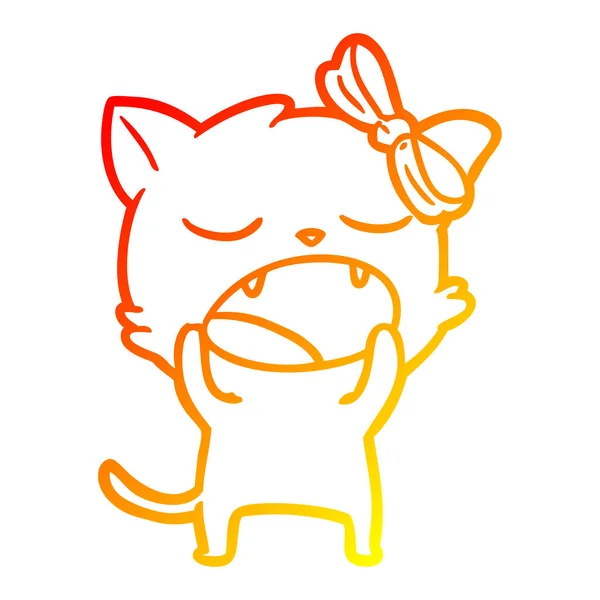 Sıcak degrade çizgi çizim karikatür esneme kedi — Stok Vektör