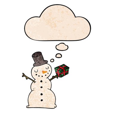 karikatür kardan adam ve grunge doku desen sty düşünce balonu