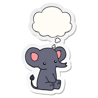 karikatür fil ve baskılı bir etiket olarak kabarcık düşünce