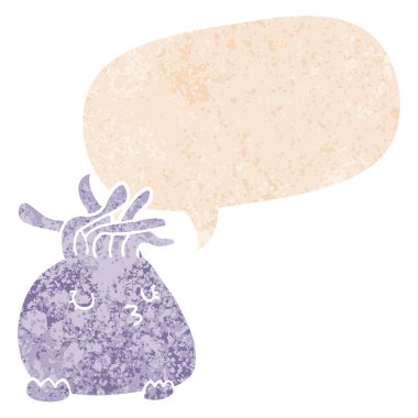 retro dokulu tarzda karikatür deniz anemon ve konuşma balonu