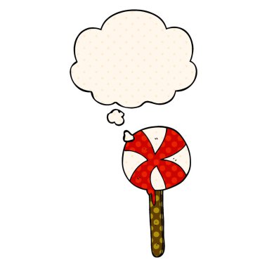 çizgi roman tarzında karikatür lolipop ve düşünce balonu