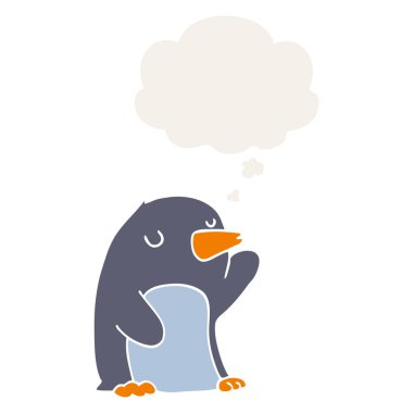 karikatür penguen ve retro tarzı düşünce kabarcık